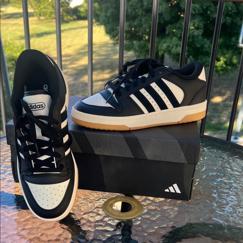 Adidas Black and White Sneakers with Tan & White Sole